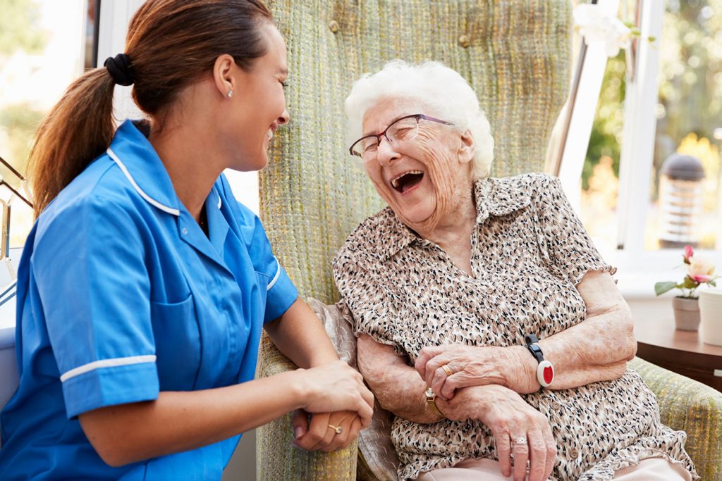 Happy resident at a care home