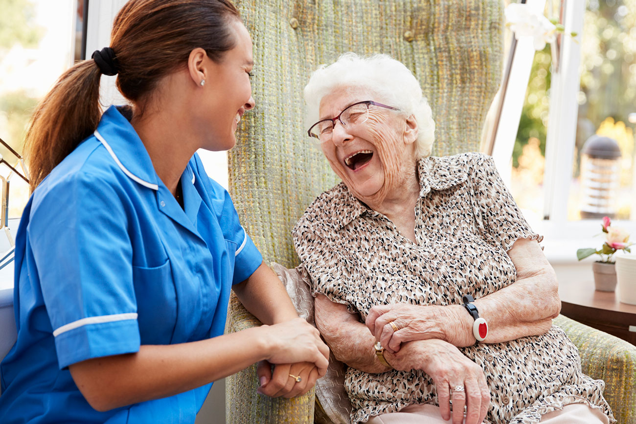 Happy resident at a care home